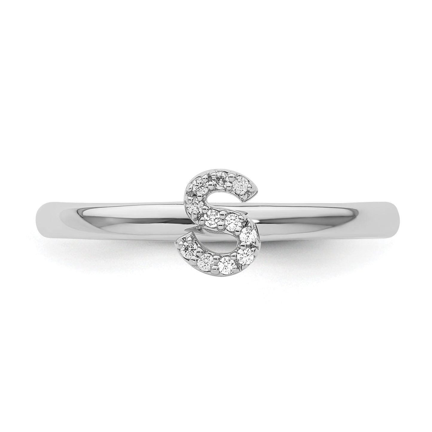14K White Gold Stackable Diamond Initial S Size 7 Ring