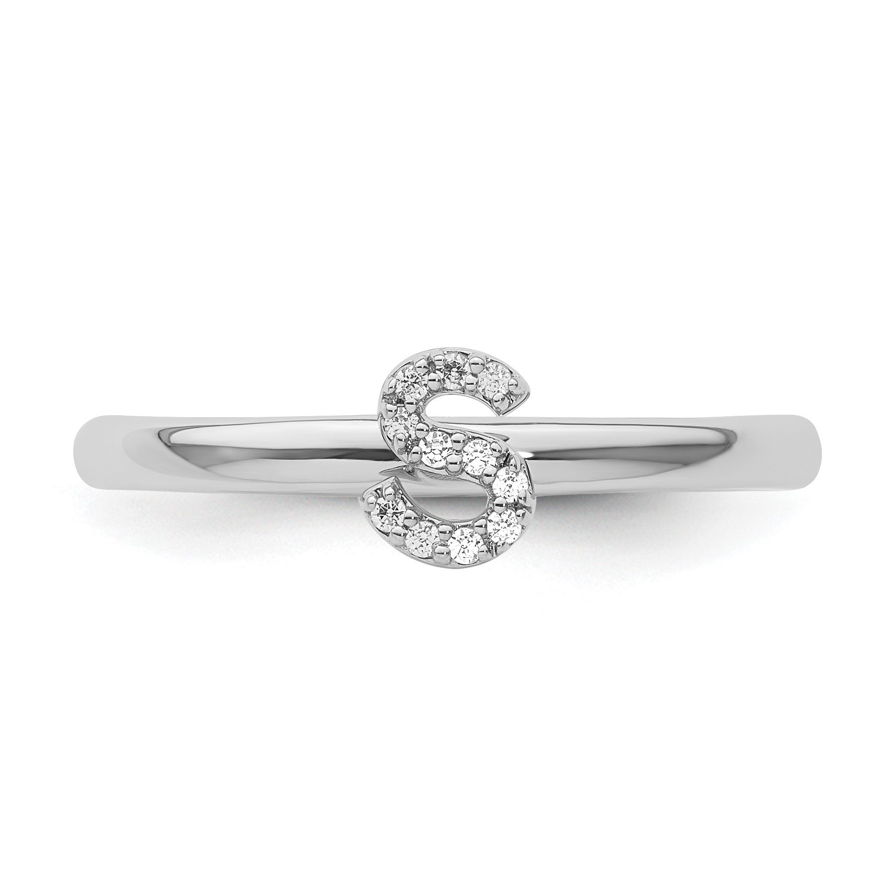 14K White Gold Stackable Diamond Initial S Size 7 Ring