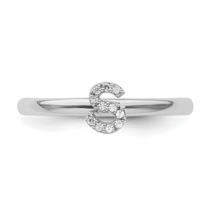 14K White Gold Stackable Diamond Initial S Ring