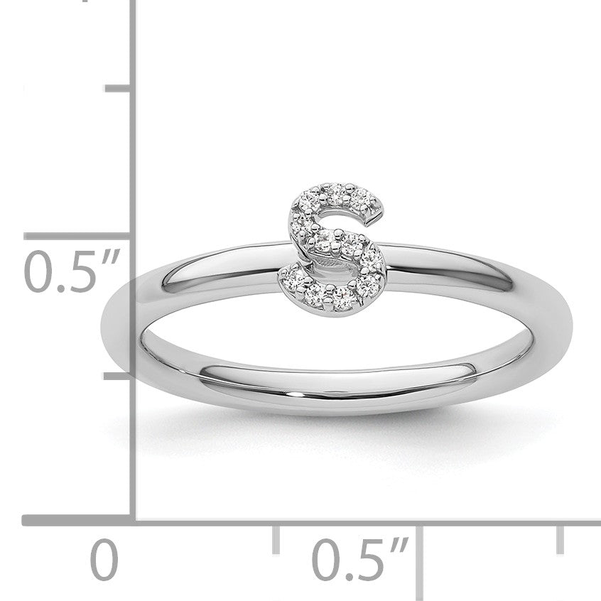 14K White Gold Stackable Diamond Initial S Size 7 Ring