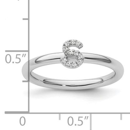 14K White Gold Stackable Diamond Initial S Size 7 Ring