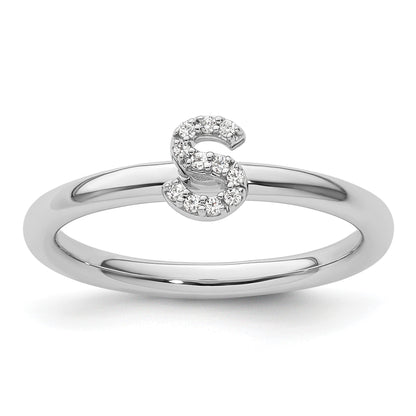 14K White Gold Stackable Diamond Initial S Size 7 Ring