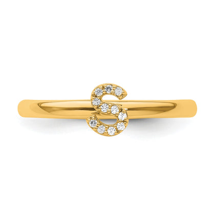 14K Stackable Diamond Initial S Size 7 Ring