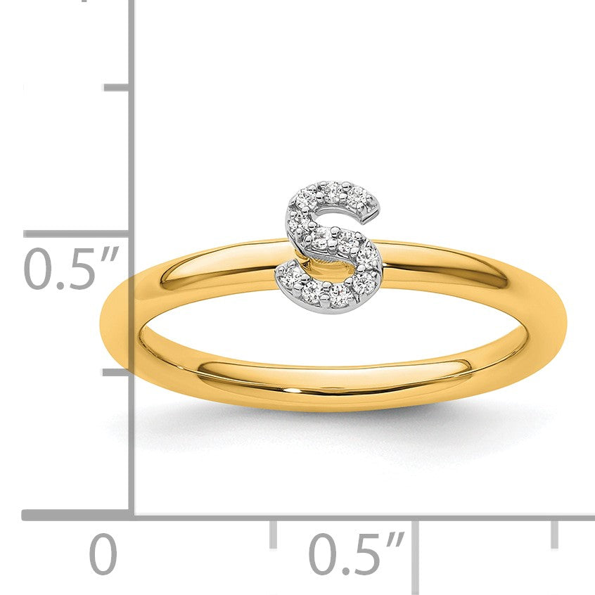 14K Stackable Diamond Initial S Size 7 Ring