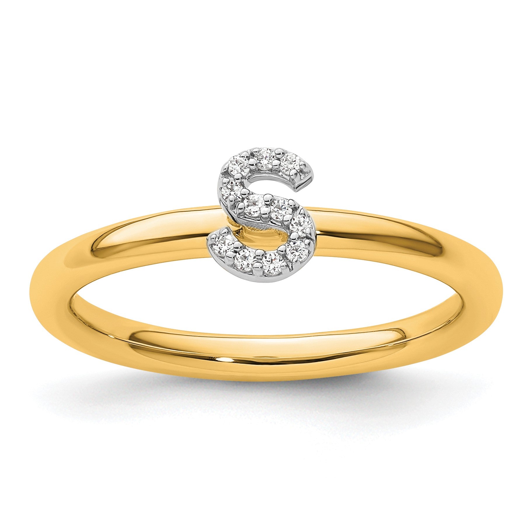 14K Stackable Diamond Initial S Size 7 Ring