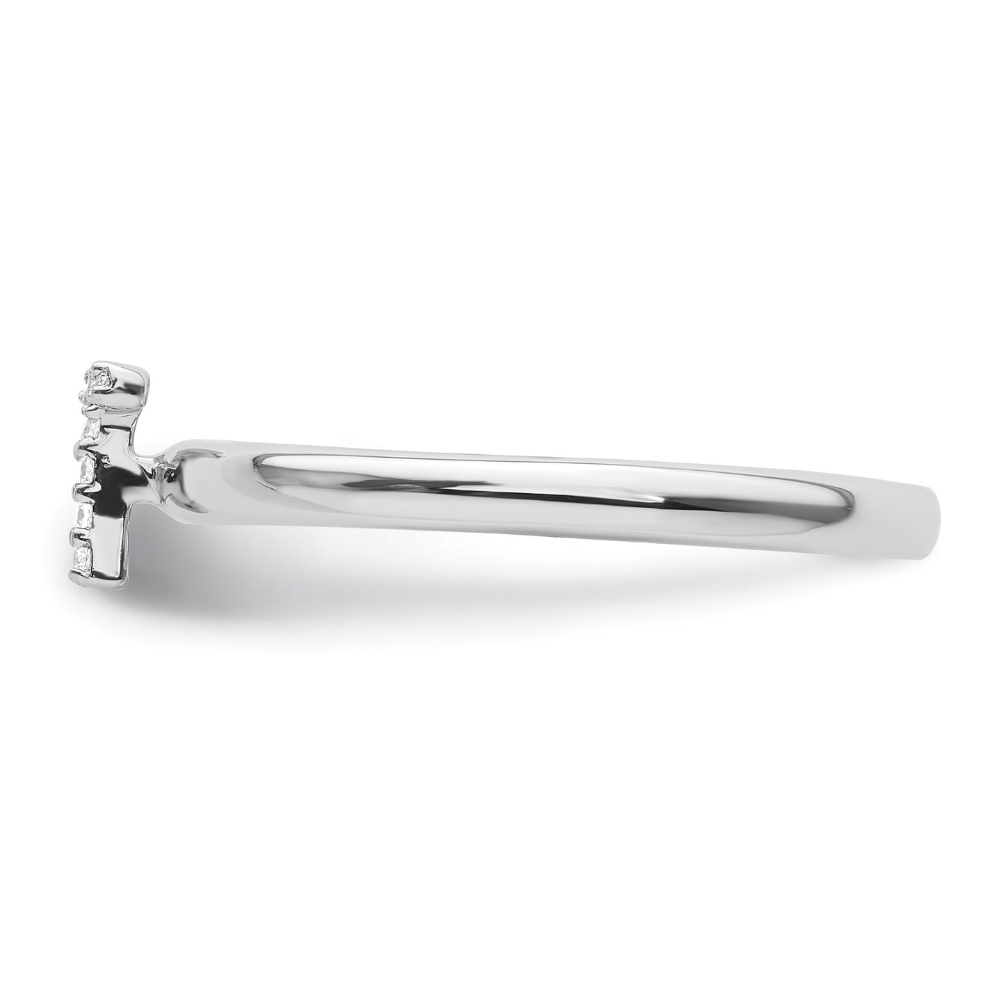 14K White Gold Stackable Diamond Initial T Size 7 Ring