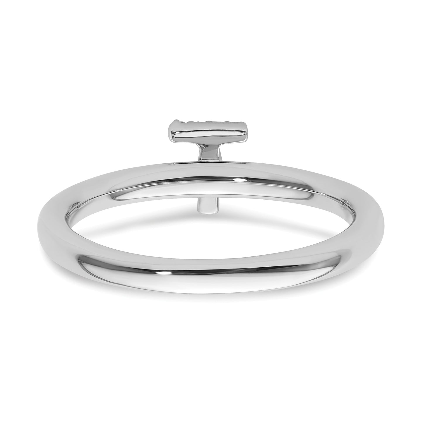 14K White Gold Stackable Diamond Initial T Size 7 Ring