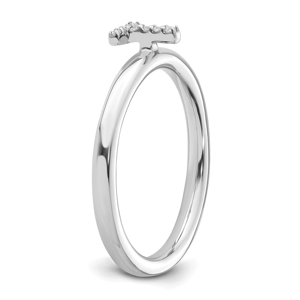 14K White Gold Stackable Diamond Initial T Ring