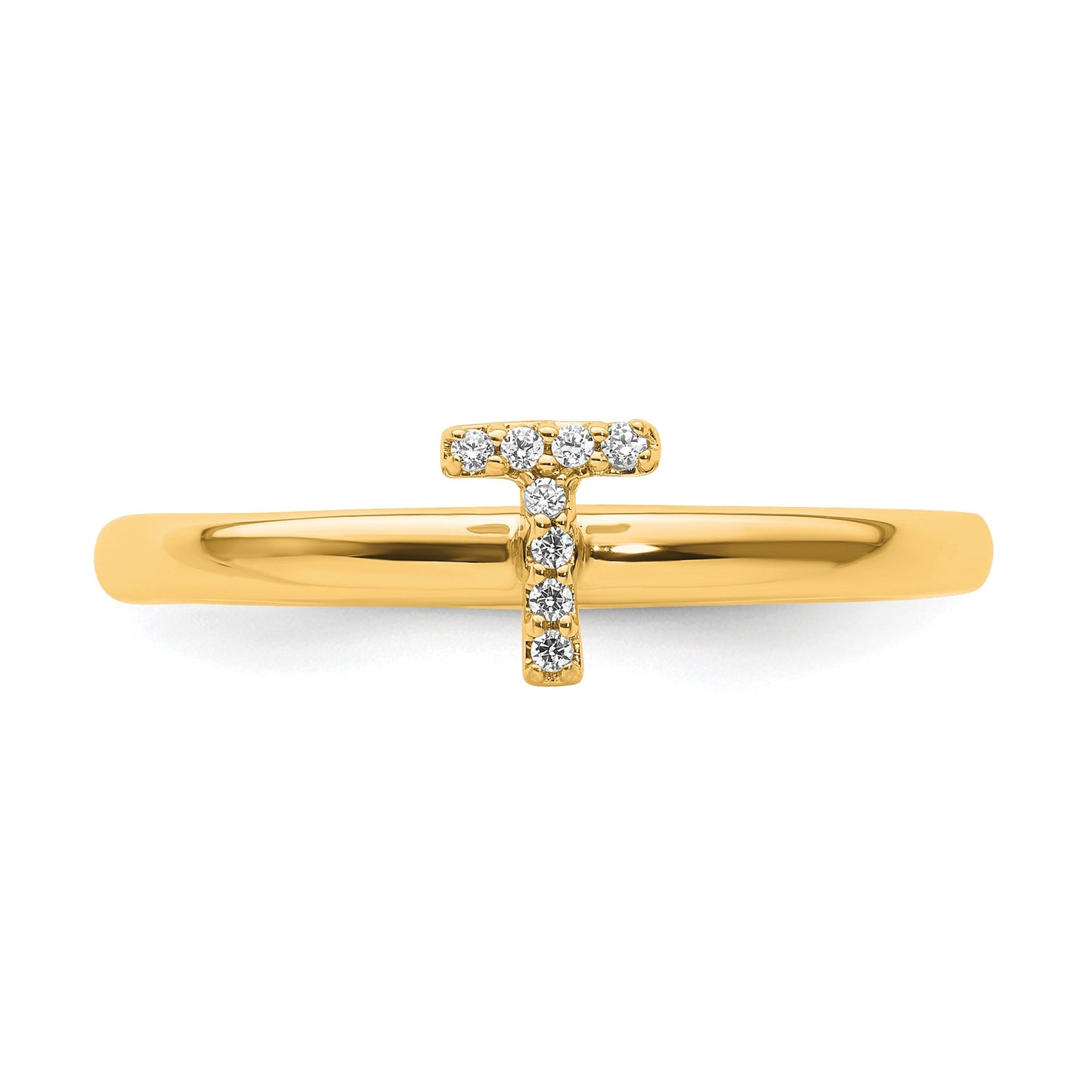 14K Stackable Diamond Initial T Size 7 Ring