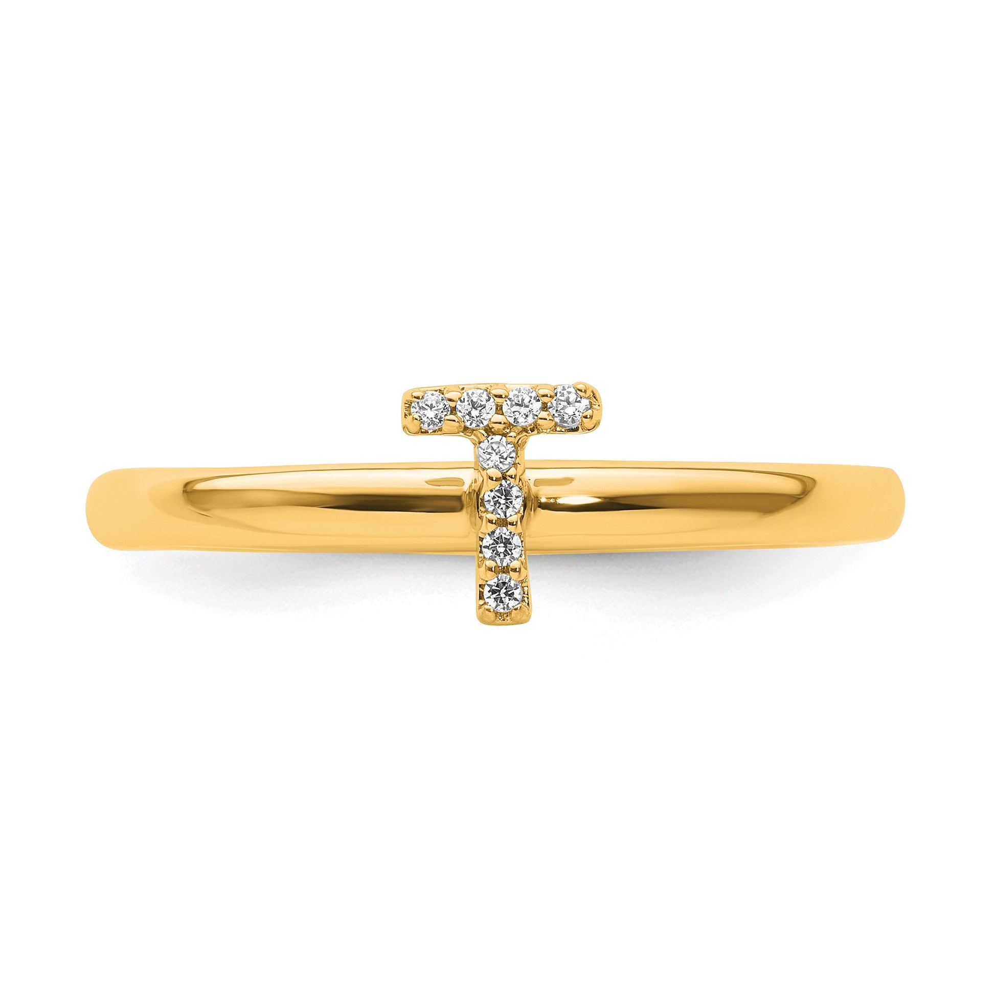 14K Stackable Diamond Initial T Size 7 Ring