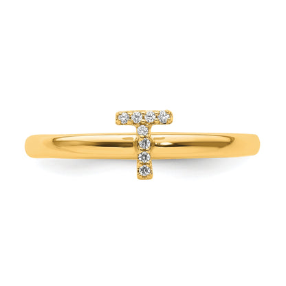 14K Stackable Diamond Initial T Size 7 Ring