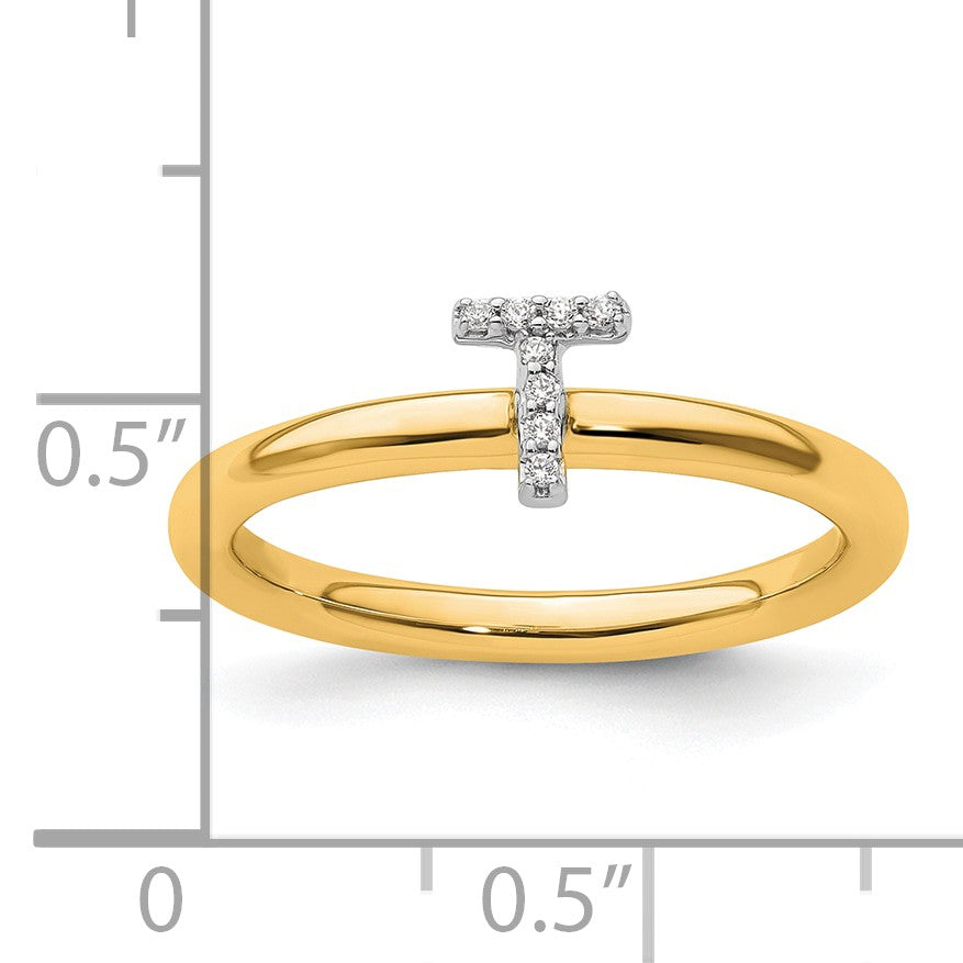 14K Stackable Diamond Initial T Size 7 Ring
