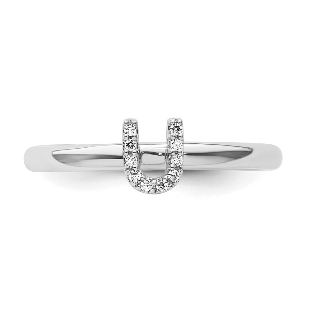 14K White Gold Stackable Diamond Initial U Ring