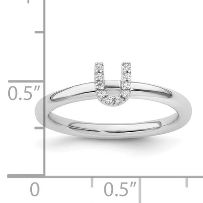 14K White Gold Stackable Diamond Initial U Size 7 Ring