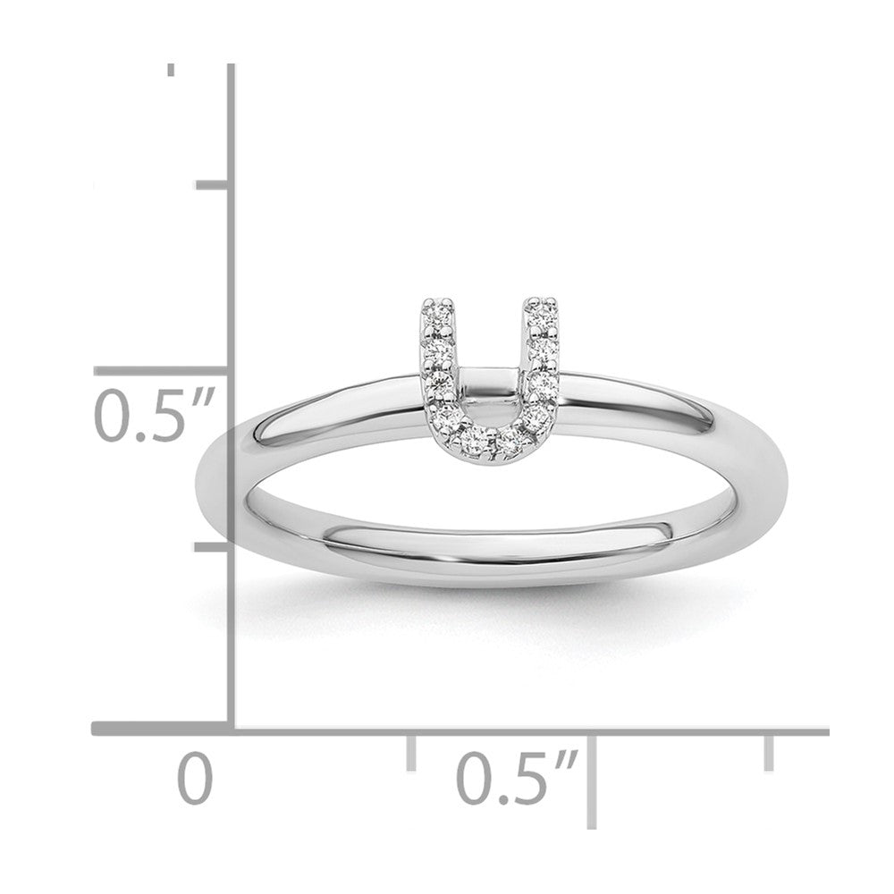 14K White Gold Stackable Diamond Initial U Ring