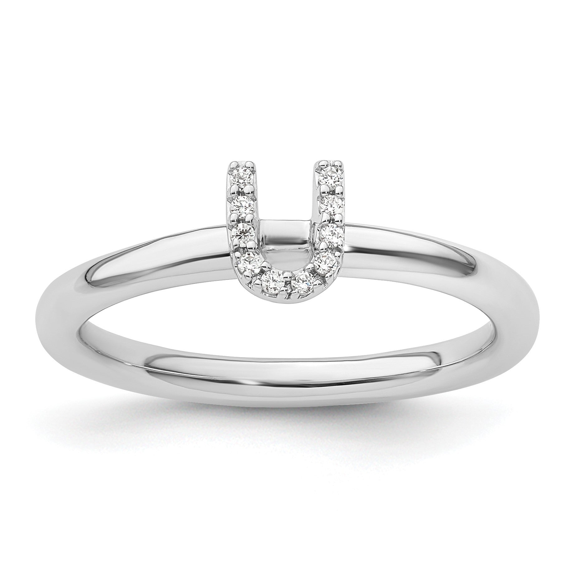 14K White Gold Stackable Diamond Initial U Size 7 Ring