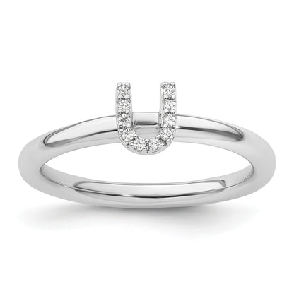 14K White Gold Stackable Diamond Initial U Size 7 Ring