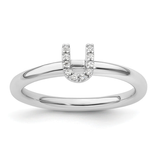14K White Gold Stackable Diamond Initial U Size 7 Ring