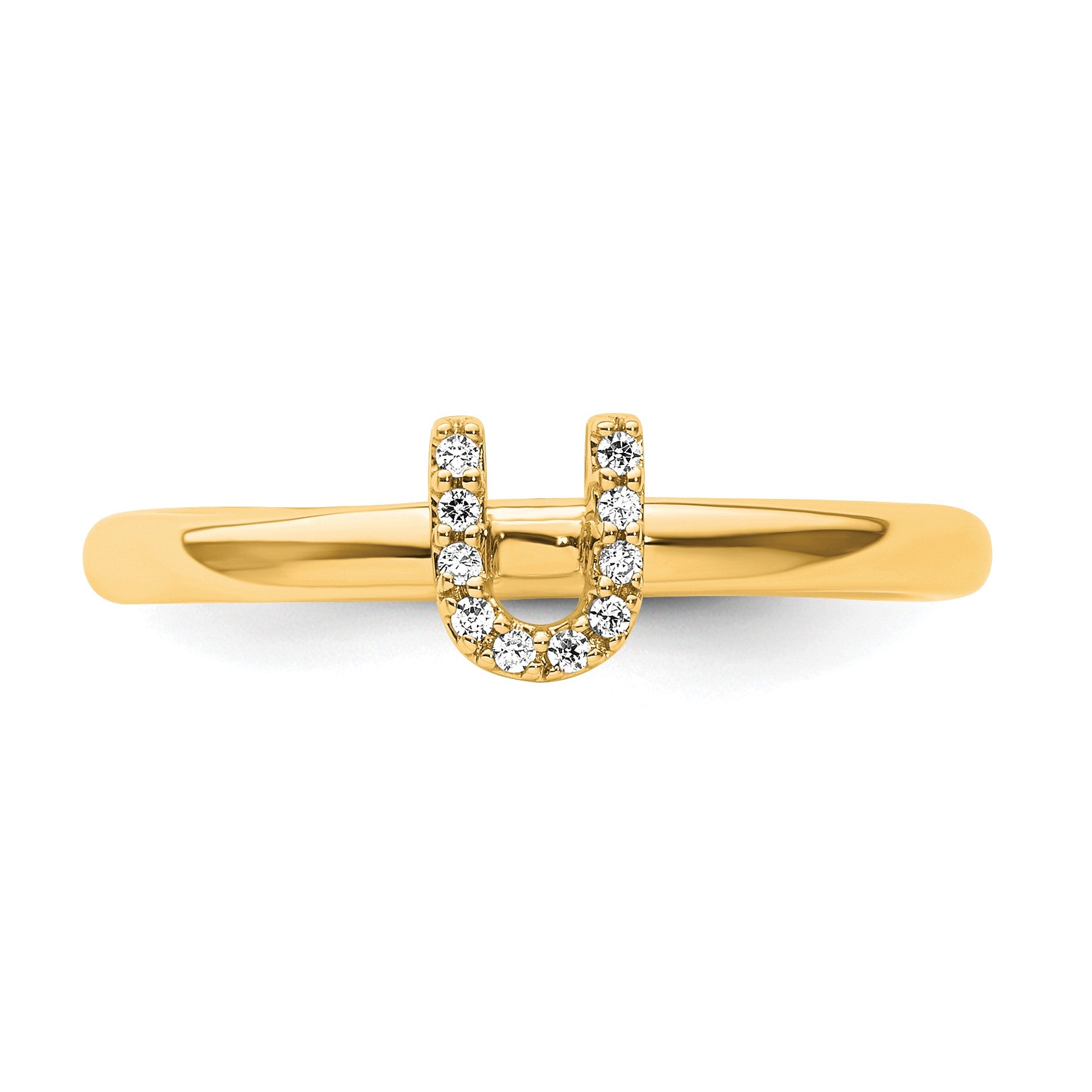 14K Stackable Diamond Initial U Size 7 Ring