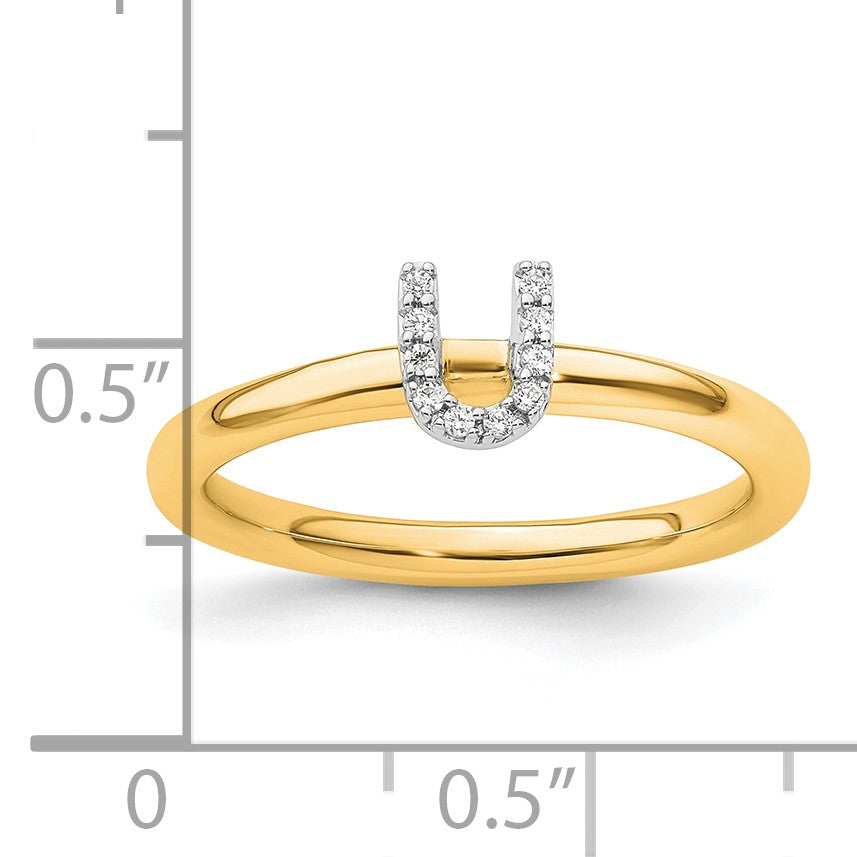 14K Stackable Diamond Initial U Size 7 Ring