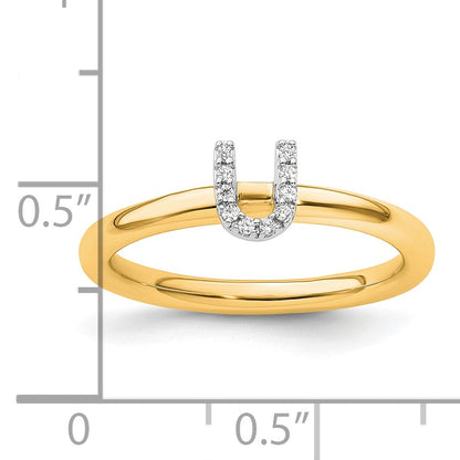 14K Stackable Diamond Initial U Size 7 Ring