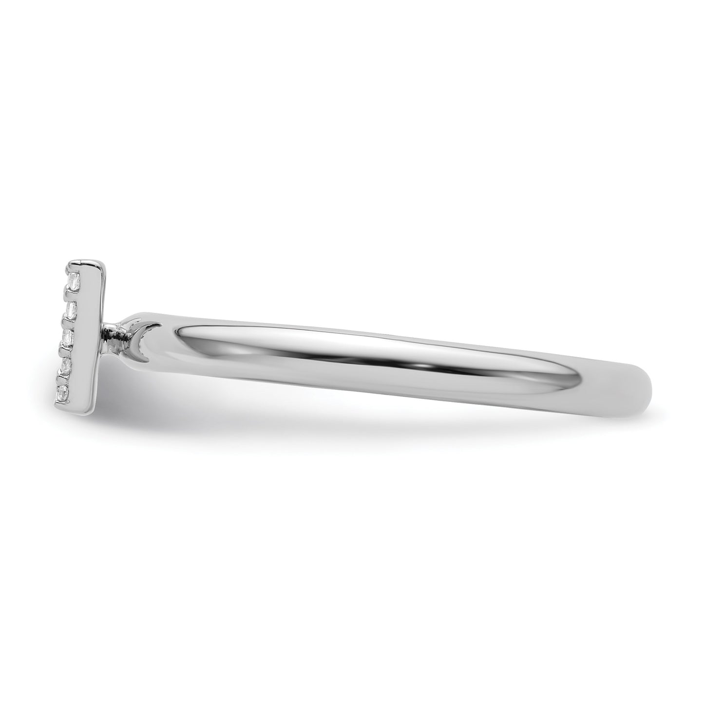 14K White Gold Stackable Diamond Initial V Size 7 Ring