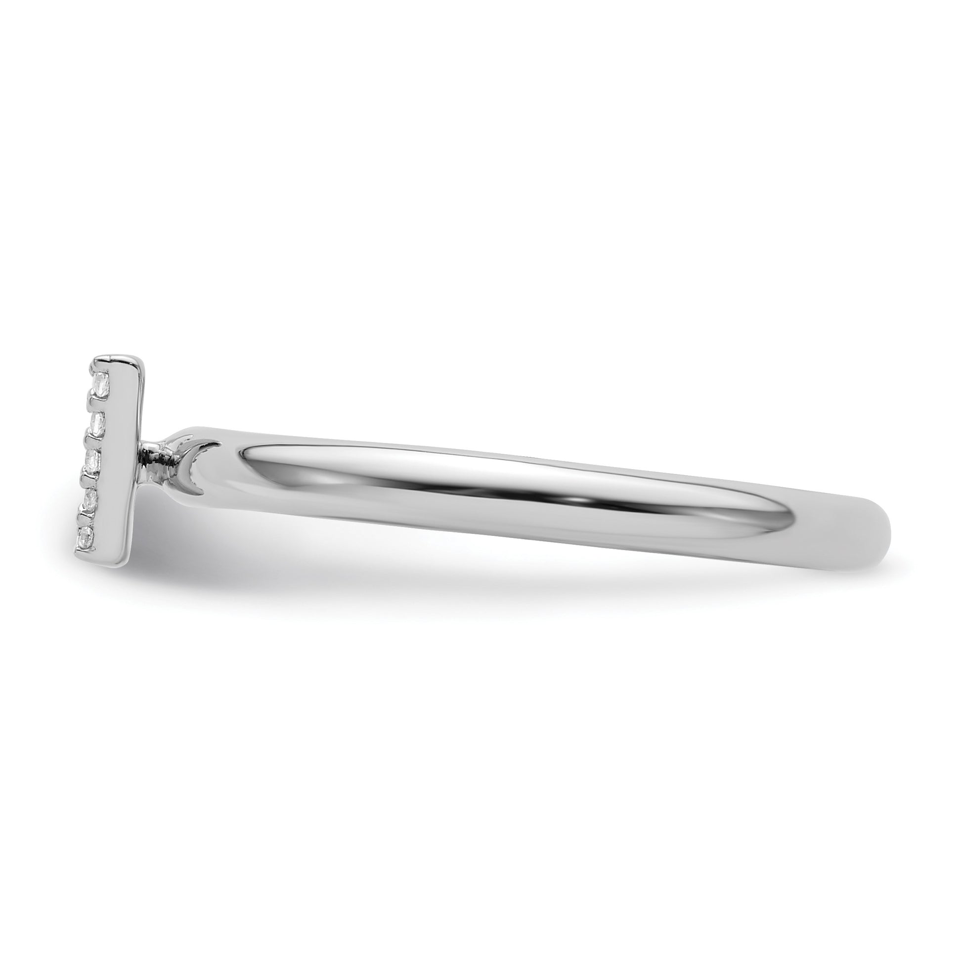 14K White Gold Stackable Diamond Initial V Size 7 Ring