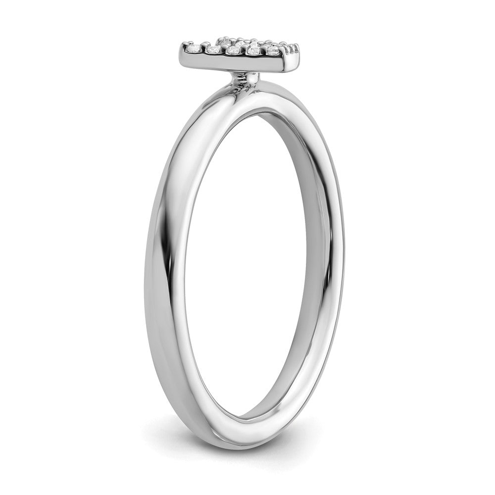 14K White Gold Stackable Diamond Initial V Ring