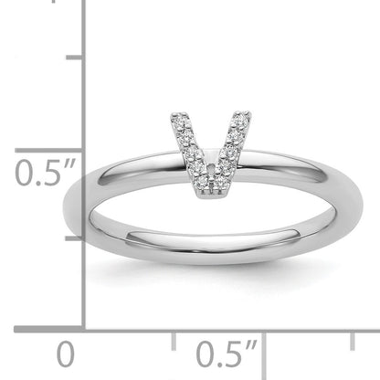 14K White Gold Stackable Diamond Initial V Size 7 Ring