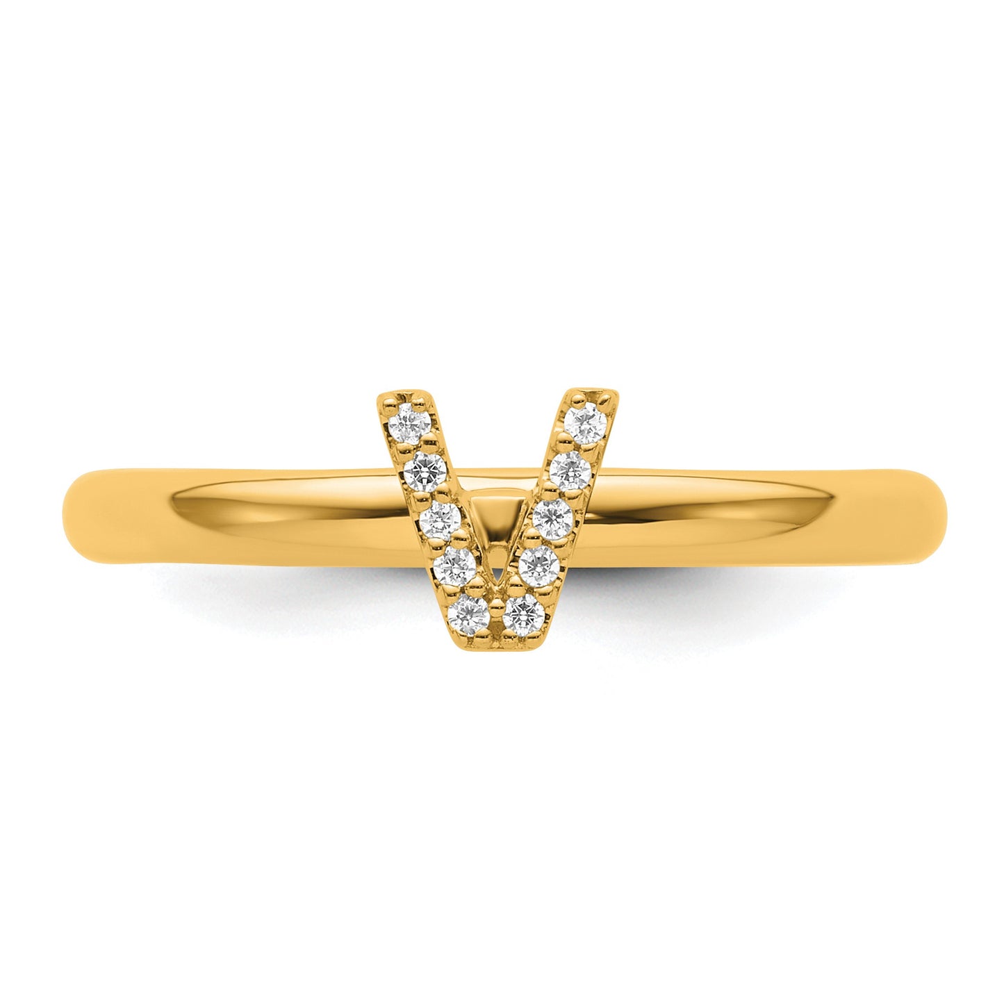 14K Stackable Diamond Initial V Size 7 Ring