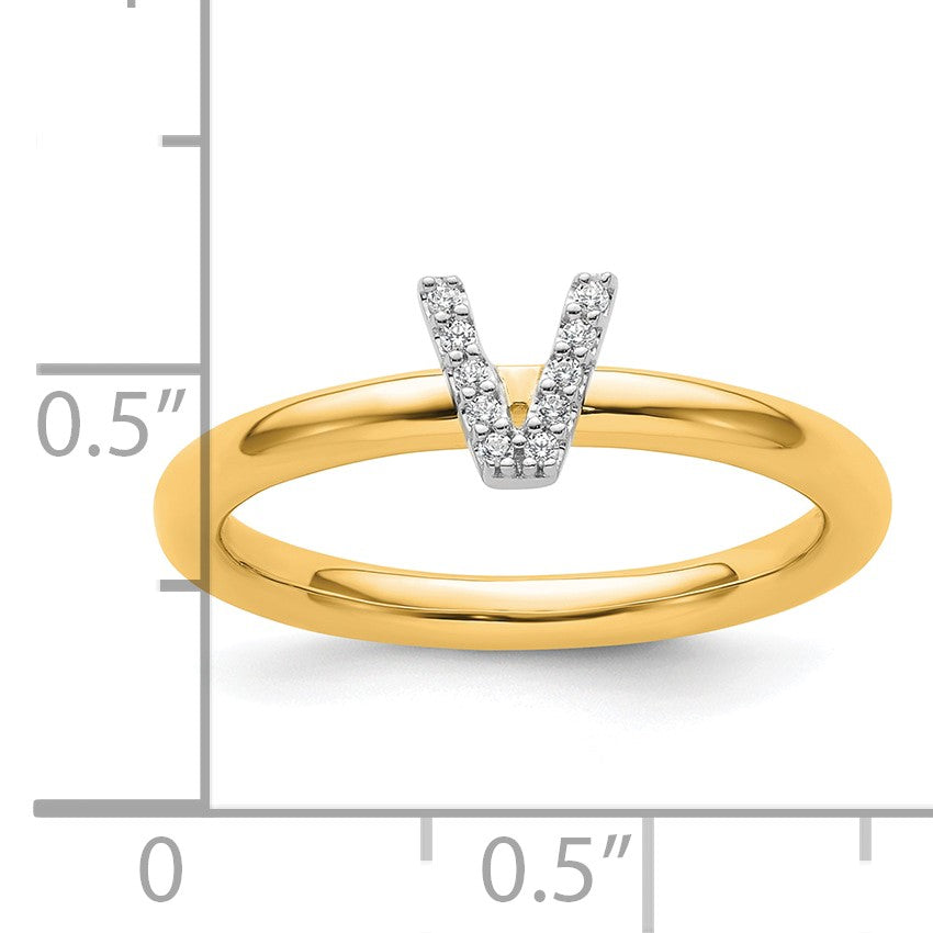 14K Stackable Diamond Initial V Size 7 Ring
