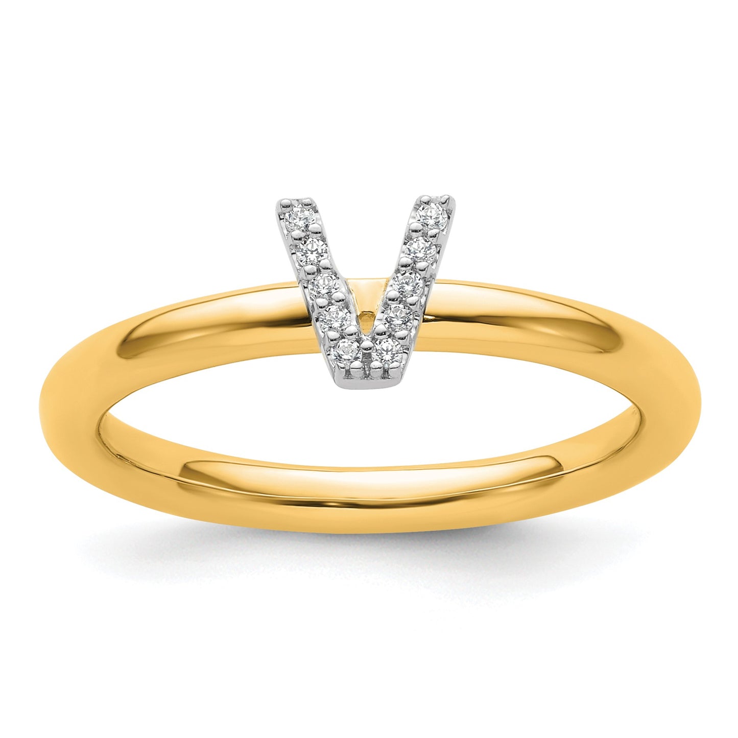 14K Stackable Diamond Initial V Size 7 Ring