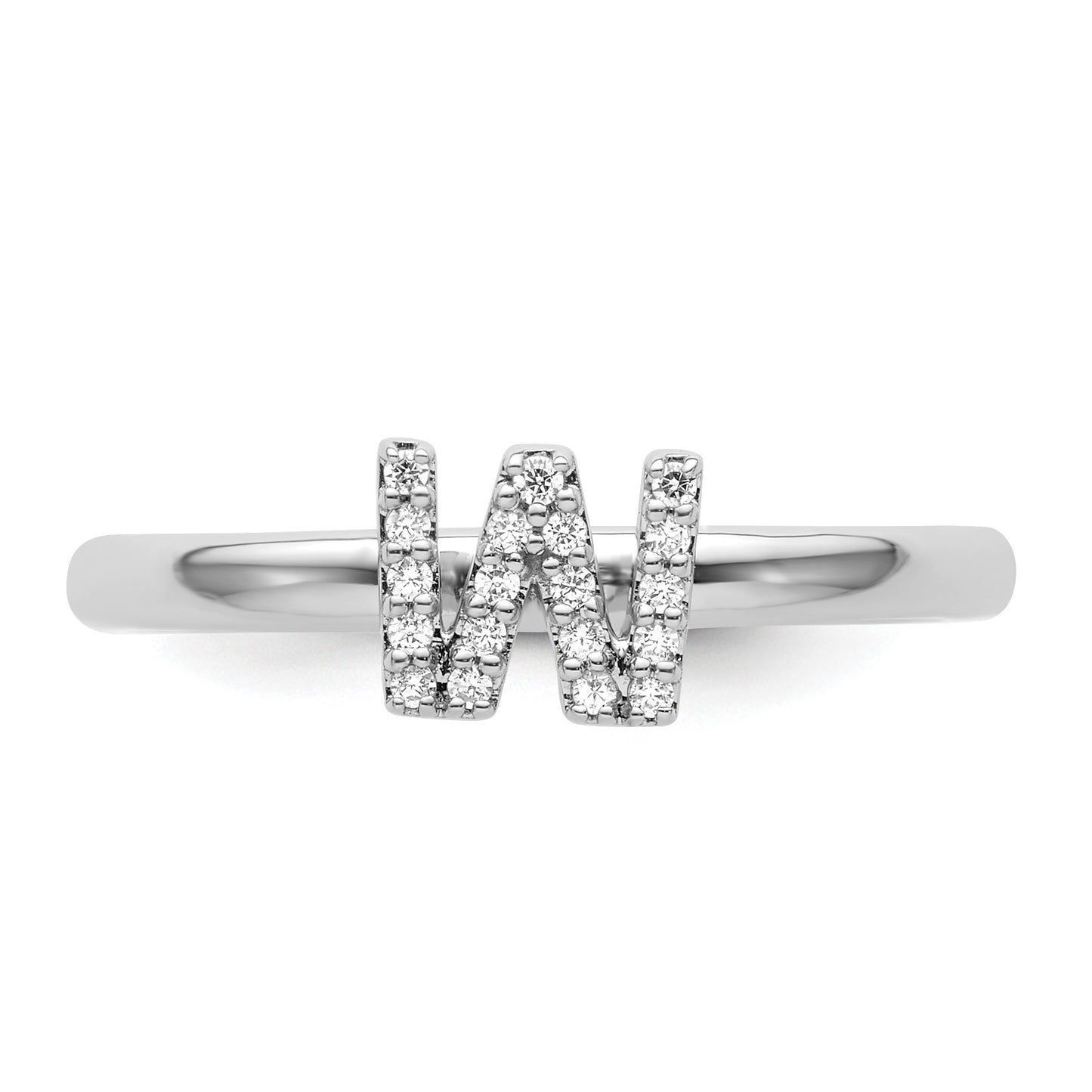 14K White Gold Stackable Diamond Initial W Size 7 Ring