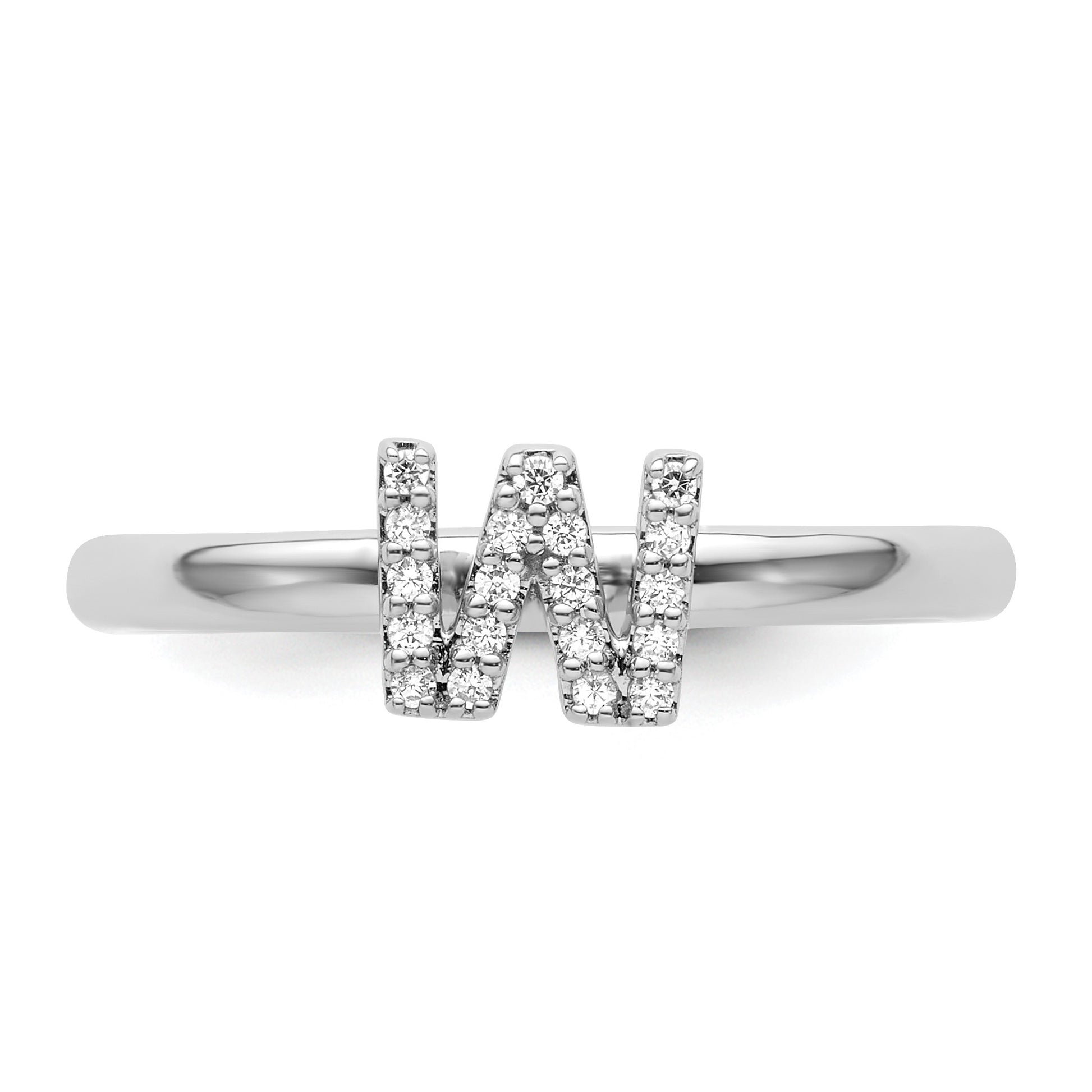 14K White Gold Stackable Diamond Initial W Size 7 Ring