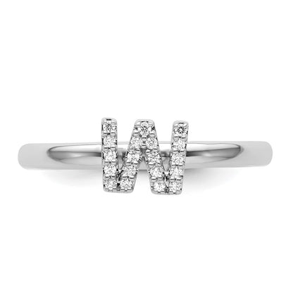 14K White Gold Stackable Diamond Initial W Ring