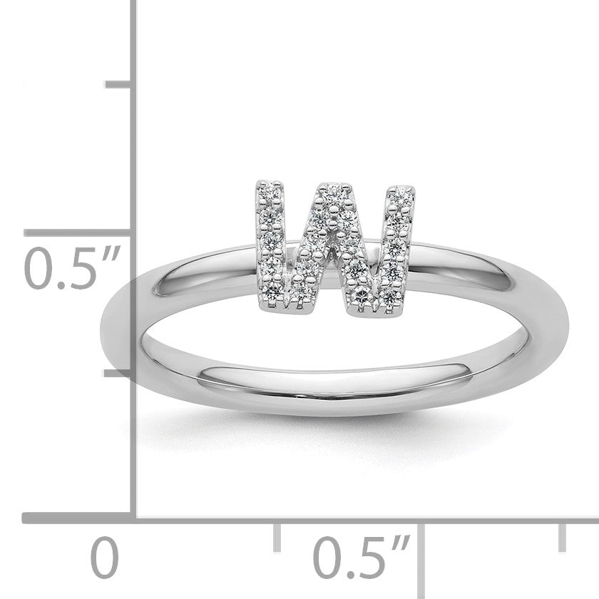 14K White Gold Stackable Diamond Initial W Size 7 Ring