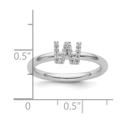 14K White Gold Stackable Diamond Initial W Ring