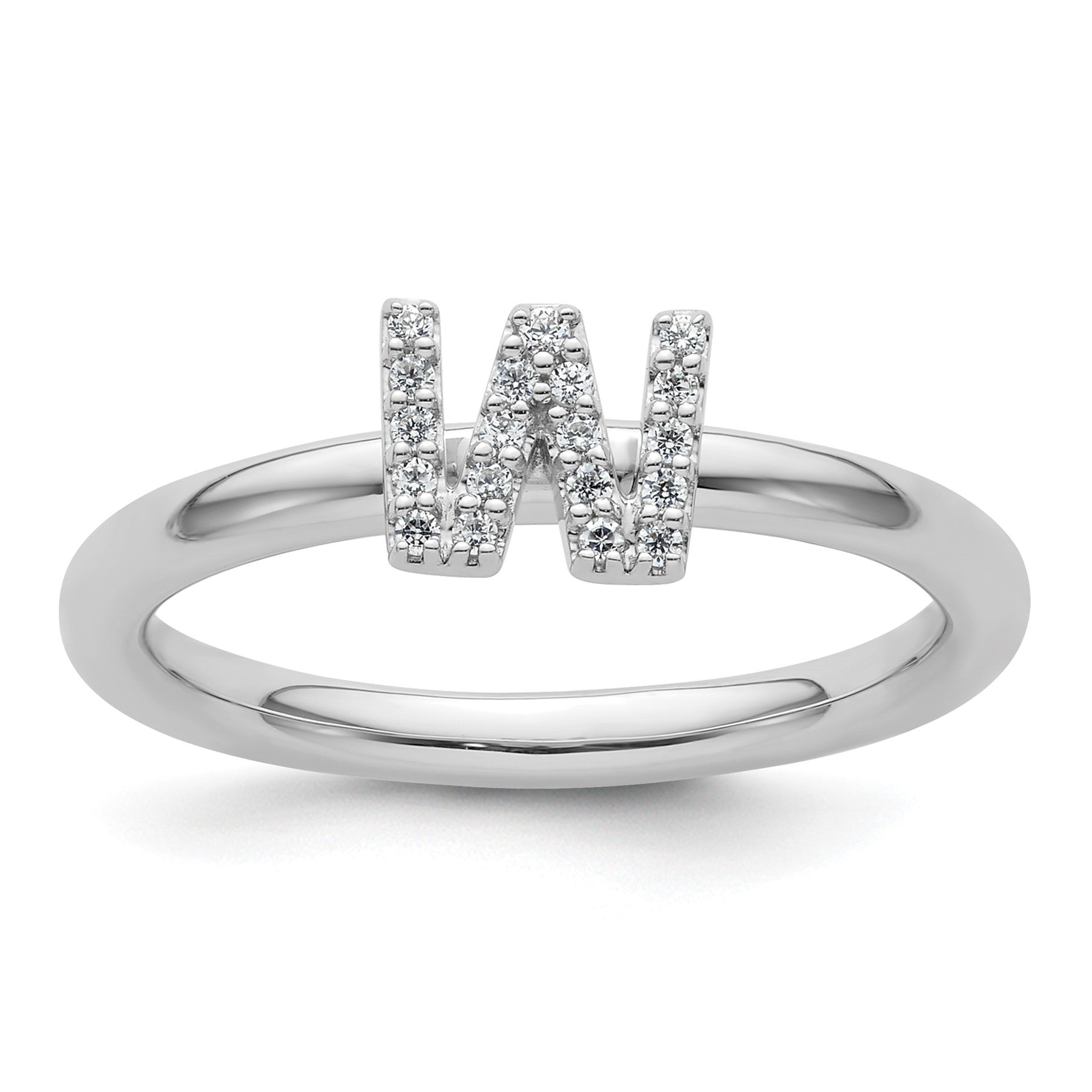 14K White Gold Stackable Diamond Initial W Size 7 Ring