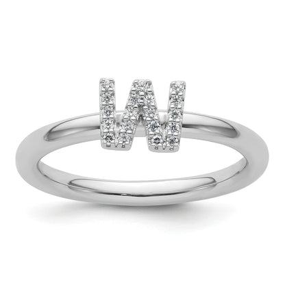 14K White Gold Stackable Diamond Initial W Size 7 Ring