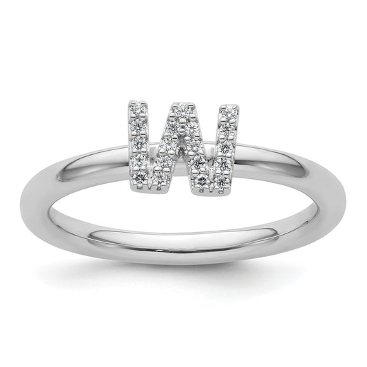 14K White Gold Stackable Diamond Initial W Size 7 Ring