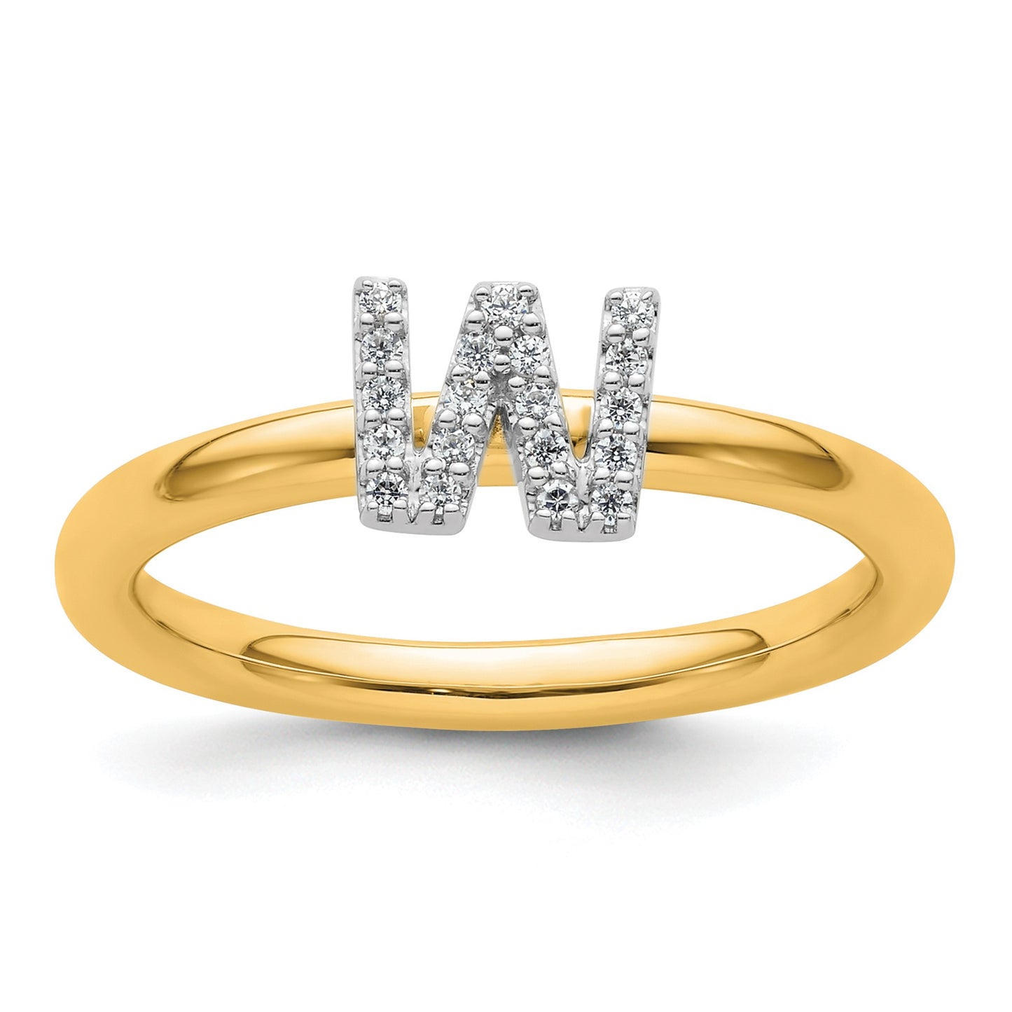 14K Stackable Diamond Initial W Size 7 Ring