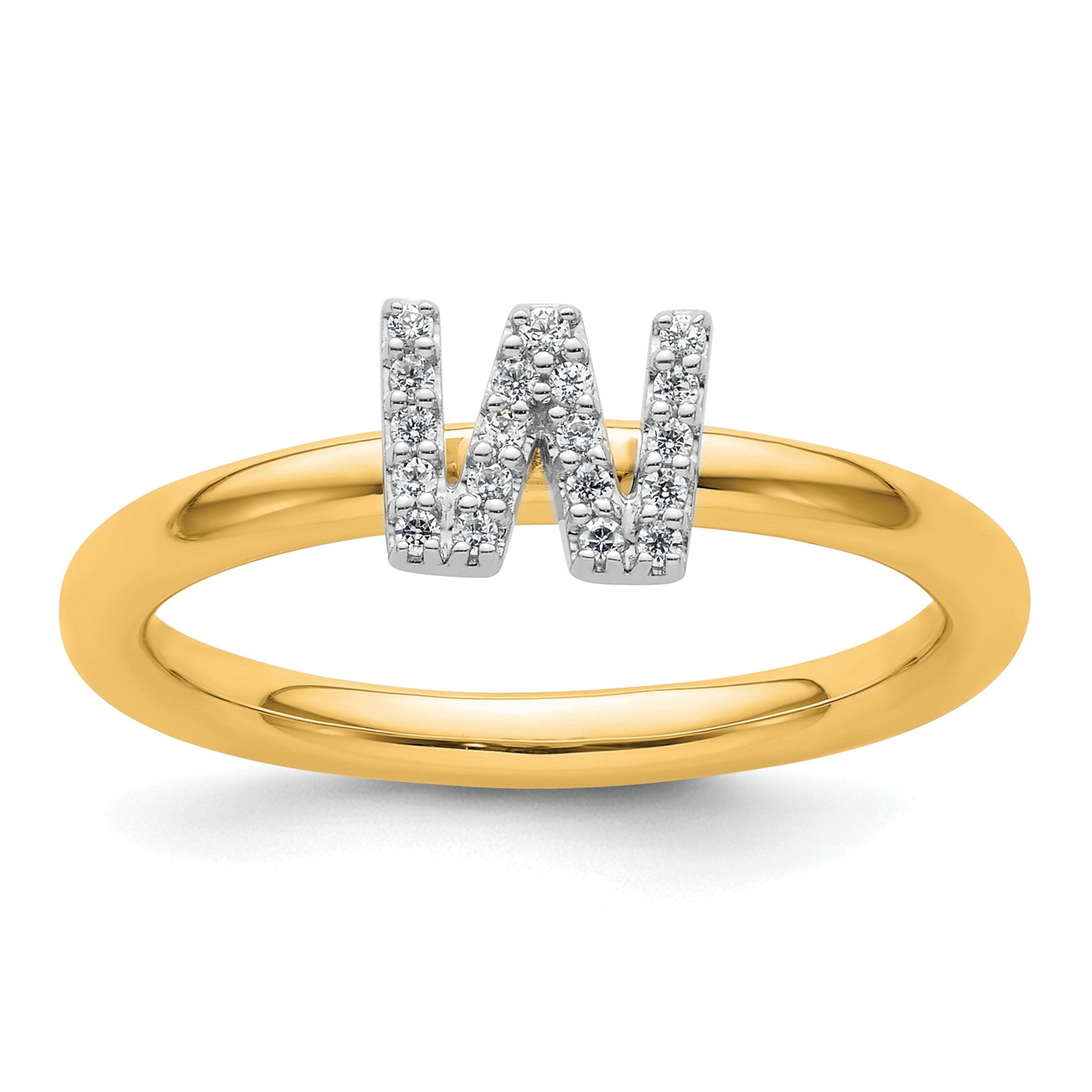 14K Stackable Diamond Initial W Size 7 Ring