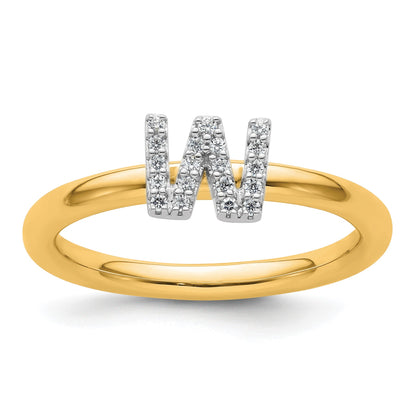 14K Stackable Diamond Initial W Size 7 Ring