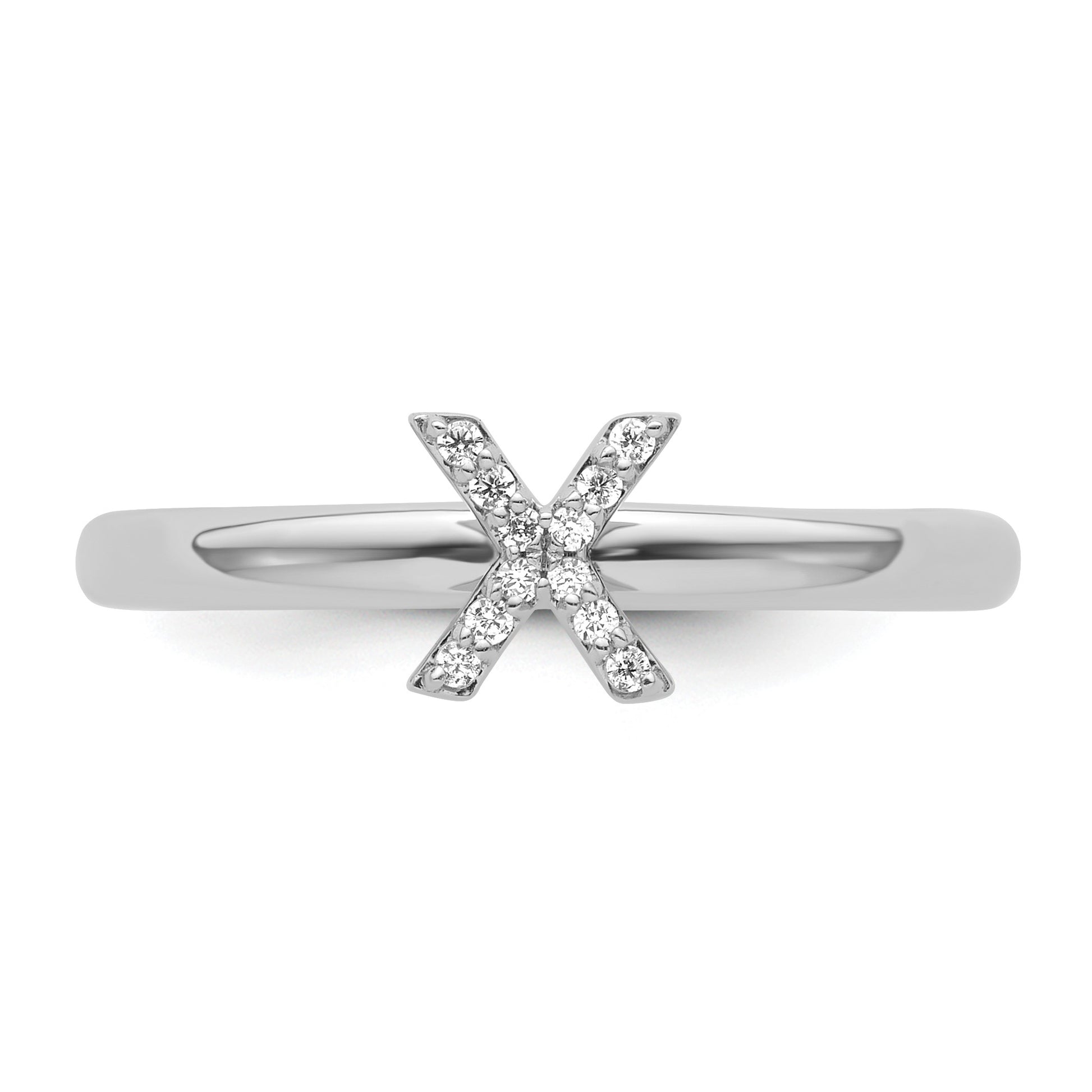 14K White Gold Stackable Diamond Initial X Size 7 Ring