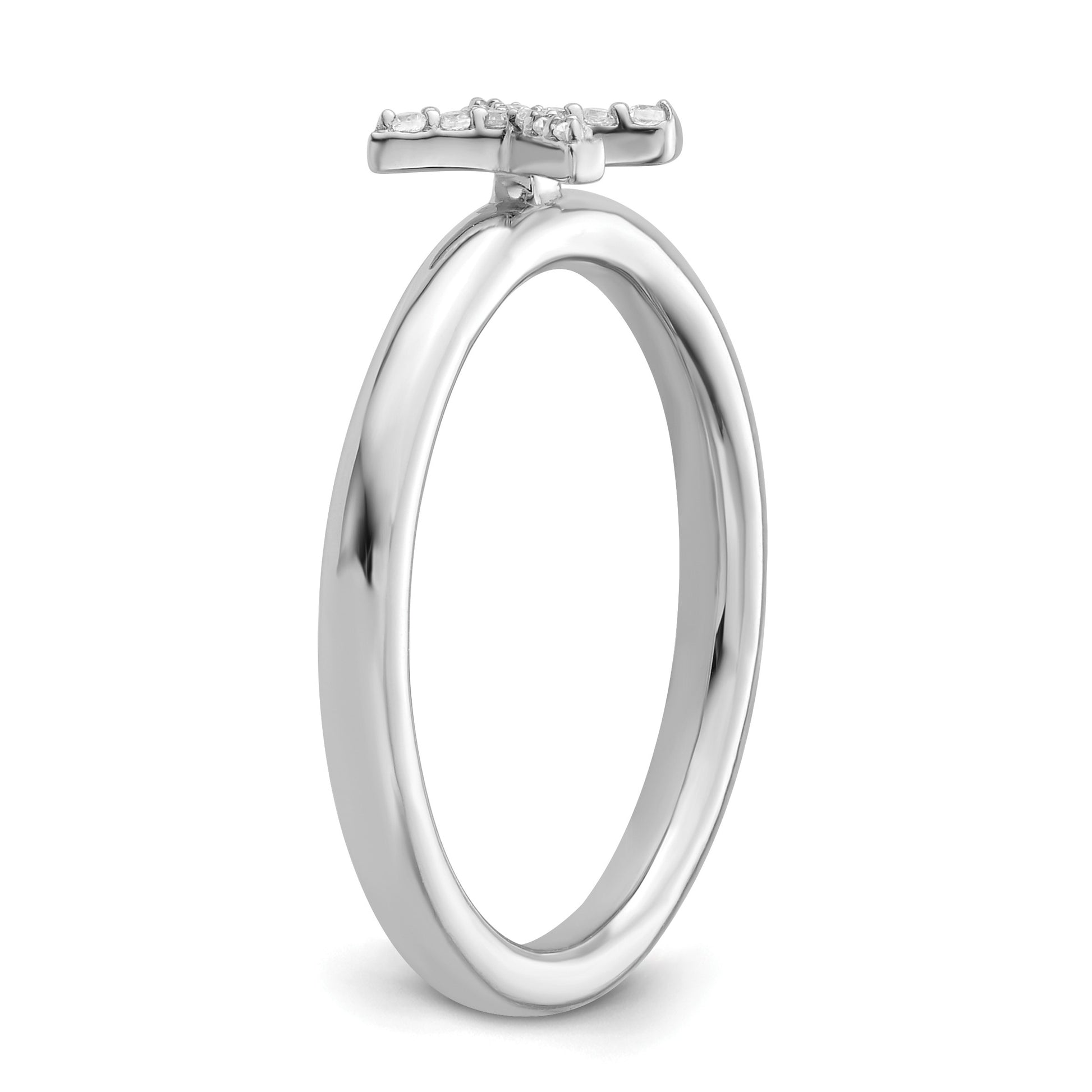 14K White Gold Stackable Diamond Initial X Size 7 Ring
