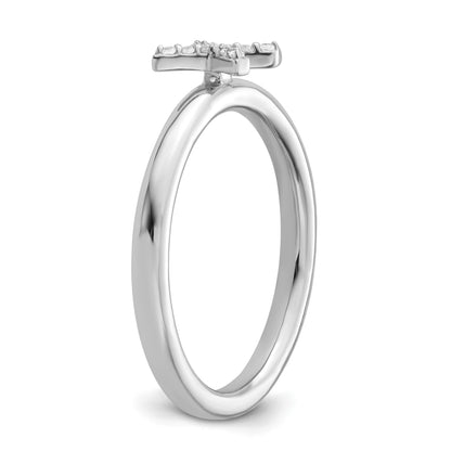 14K White Gold Stackable Diamond Initial X Size 7 Ring
