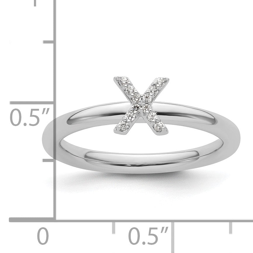 14K White Gold Stackable Diamond Initial X Size 7 Ring