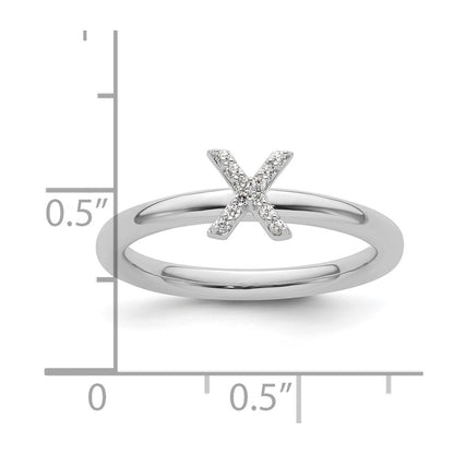 14K White Gold Stackable Diamond Initial X Ring