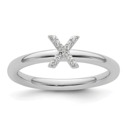 14K White Gold Stackable Diamond Initial X Size 7 Ring