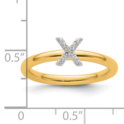 14K Stackable Diamond Initial X Size 7 Ring